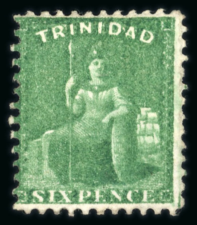 Stamp of Trinidad and Tobago » Trinidad 1862 6d deep green on thick paper perf 11 1/2, 12 mint