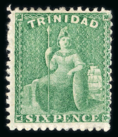 Stamp of Trinidad and Tobago » Trinidad 1862 6d emerald-green on thick paper perf.13 mint