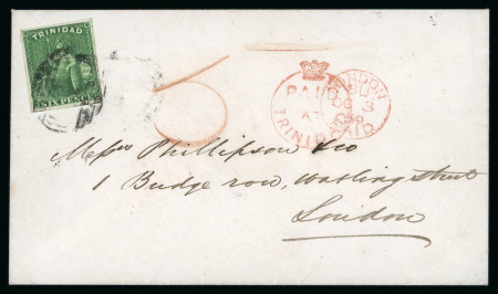 Stamp of Trinidad and Tobago » Trinidad 1859 cover from Port of Spain to London with 1854 6d deep green imperf.