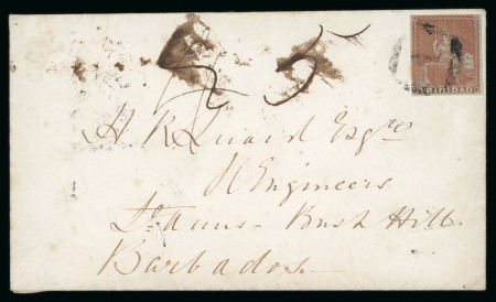Stamp of Trinidad and Tobago » Trinidad 1856 cover from Port of Spain to Barbados with 1851-55 1d brick-red