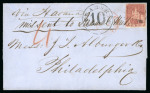 Stamp of Trinidad and Tobago » Trinidad 1859 cover to Philadelphia with 1854 1d rose red, "Missent to Jacmel, Haiti''