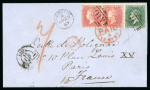 Stamp of St. Vincent 1867 (Apr 25) envelope to France with 1861 1d rose-red in pair and 1862 6d deep green