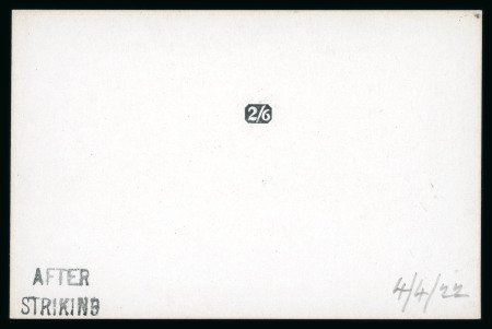 Stamp of British Virgin Islands 1922 group of three De La Rue duty die proofs for 1 1/2d, 2d and 2/6d in black on thick white glazed card