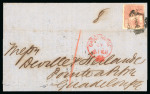 Stamp of Trinidad and Tobago » Trinidad 1863 (Feb 23) printed lettersheet to Guadeloupe with 1861 (1d) rose rough perf.14-16 1/2