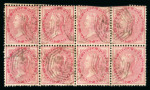 Stamp of India » Used Abroad » Straits Settlements » Singapore (172) 1856 8a (SG 48) block of eight used in Singapore, cancelled by Singapore B/172 (SG Z78)
