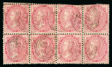 Stamp of India » Used Abroad » Straits Settlements » Singapore (172) 1856 8a (SG 48) block of eight used in Singapore, cancelled by Singapore B/172 (SG Z78)
