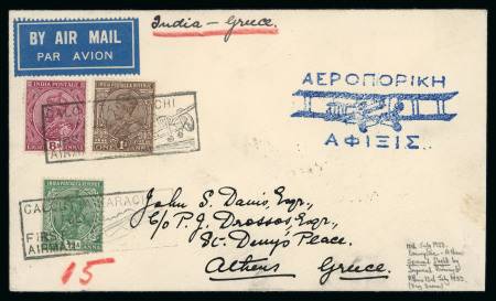 Stamp of India » Airmails 1933 Imperial Airways special flight cover Calcutta to Athens, Greece, franked with 1/2a, 1a, 8a