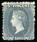 Stamp of St. Vincent 1862 no wmk 1s slate grey perf. 11 to 12 1/2  mint, small part o.g.