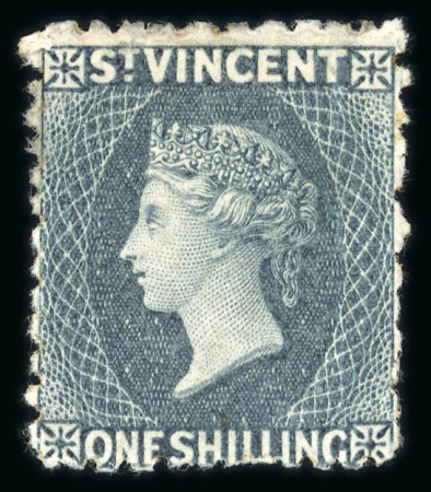 Stamp of St. Vincent 1862 no wmk 1s slate grey perf. 11 to 12 1/2  mint, small part o.g.