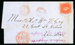 Stamp of St. Vincent 1875 watermark sideways 1s vermilion perf. 11 to 12 1/2 on wrapper to London tied "A10" in red