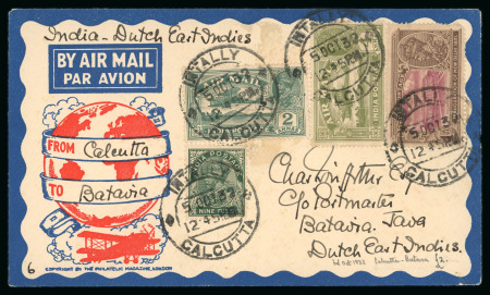 Stamp of India » Airmails 1932 five special flight envelopes with blue/red illustration Calcutta-Batavia, Alor Star, Saigon, etc.