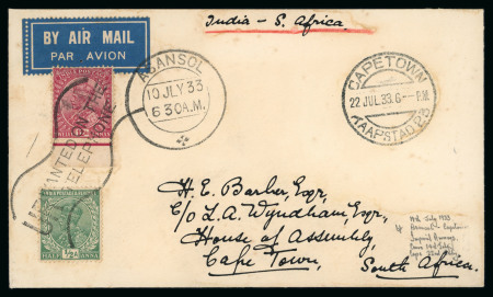 Stamp of India » Airmails 1933 special flight India – South Africa to S. Africa, franked with ½a and 12a