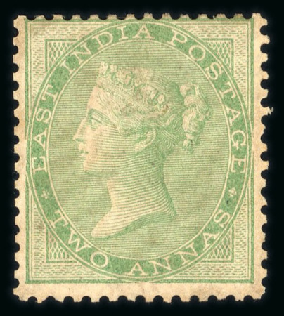 Stamp of India » 1855-1946 De La Rue and later Crown Colony Issues 1856 2a yellow-green, prepared for use but not officially issued, mint unused with full original gum