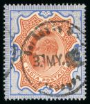 Stamp of India » 1855-1946 De La Rue and later Crown Colony Issues 1902 KEVII 3p-25r complete set with shades, the 25r top value with telegraph cancel (SG £600); very fine.