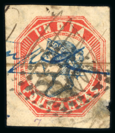 Stamp of India » 1854 Lithographs 1854 4a blue and red, 3rd printing, head die III, frame die I, pos. 7, cut square