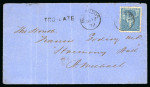 Stamp of Barbados 1872 (Jun 12) envelope to Harmony Hall in St. Michael with "TOO-LATE" hs