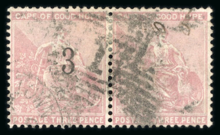 Stamp of South Africa » Cape of Good Hope 1880 "3" on 3d  pale dull rose in pair with stamp without surcharge, used