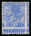Stamp of India » 1855-1946 De La Rue and later Crown Colony Issues 1882-90 2a blue with a very striking double impression, very fine with original gum and hinge