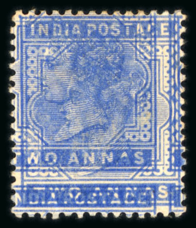 Stamp of India » 1855-1946 De La Rue and later Crown Colony Issues 1882-90 2a blue with a very striking double impression, very fine with original gum and hinge
