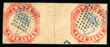Stamp of India » 1854 Lithographs 1854 4a blue and red, second printing head die II, frame die I with watermark reversed, vf pair