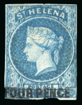 Stamp of St. Helena 1863 "FOUR PENCE" surcharge essay on 1856 wmk large start 6d blue