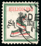 Stamp of Heligoland 1875-90 1m deep green and scarlet perf.11 1/2 instead of 13 1/2:14 1/2, used