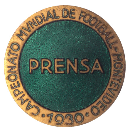 Stamp of Thematics » Sport and Games » Football 1930 World Cup press participation pin with "PRESNA"