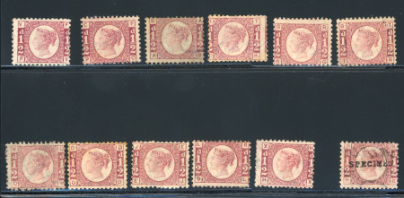 Stamp of Great Britain » 1854-70 Perforated Line Engraved 1870-79 1/2d rose group of 11 decent mint examples