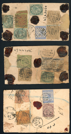 Stamp of Indian States » Jammu & Kashmir 1883-94 issue, group of three registered covers with combination frankings with India with various J&K values,