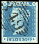 Stamp of Great Britain » 1841 2d Blue 1841 2d blue used group in a "Christmas tree" shape from a single and increasing size of multiple up to a strip of 12
