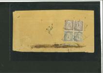 Stamp of Indian States » Alwar 1877 1/4a ultramarine vert. pair and 1a chocolate vertical pair on reverse of envelope