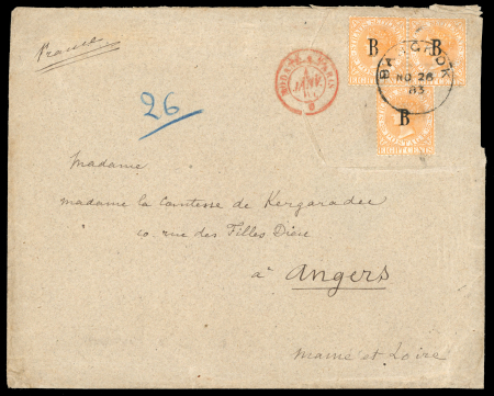 Stamp of British P.O. in Siam (Bangkok) » Covers 24c Franking: 1883 (Oct 27) Envelope from the Count
