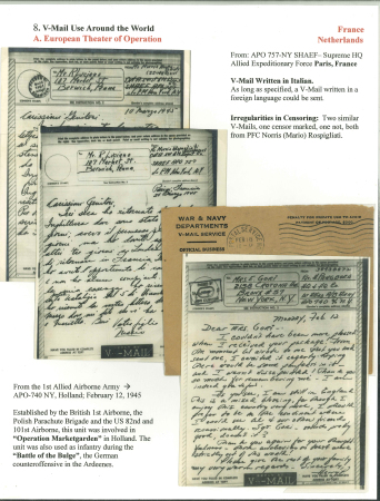 Stamp of Large Lots and Collections United States: 1945, Comprehensive collection of the American WWII 'V' (Victory) Mail 8-frame exhibit