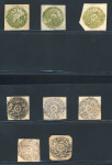 Stamp of Indian States » Jammu & Kashmir 1877-78 1/2a black (2), 1/2a slate-blue (3), 1/2a sage-green (2) and 4a sage-green unused group