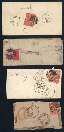Stamp of Indian States » Jammu & Kashmir 1868-72 1/2a red on seven covers, three on India QV