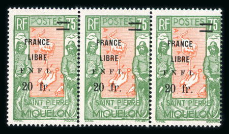 Stamp of Colonies françaises » St. Pierre et Miquelon 1942, France Libre F.N.F.L.,  Y&T n°290 en bande de