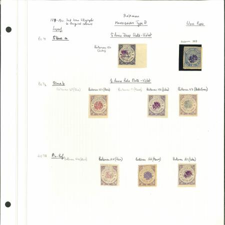 Stamp of Indian States » Bussahir 1899-1900 Reprints: Extensive collection neatly mounted and knowledgeable written up on thirty-one album pages,