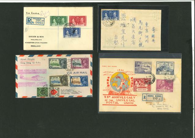 Stamp of Hong Kong 1920-1955 :35 letters, cards and postcards, nice cancellations,