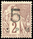 Stamp of Colonies françaises » St. Pierre et Miquelon 1885, Y&T n° 1b, 5 sur 2c lilas-brun sur paille,