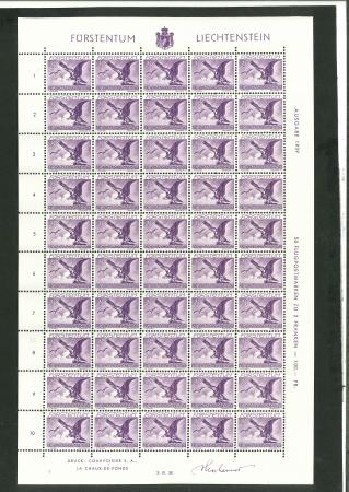 Stamp of Liechtenstein 1939 Liechtenstein Air Post SBK n° F17/F23 in full mint n.h. sheets of 50