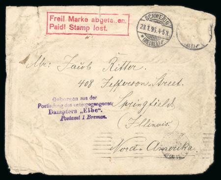 Stamp of Germany » German Empire 1895 wreck cover German Empire, United States  SS ELBE