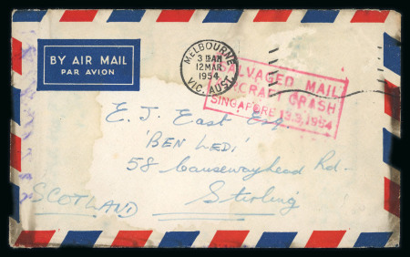 Stamp of Australia » Commonwealth of Australia 1954 B.O.A.C. crash cover Singapore Australia Scotland