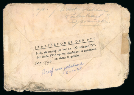 Stamp of Netherlands 1945 wreck cover Netherlands Ijselmeer SS GRONINGEN IV