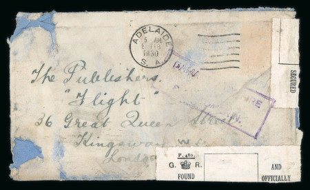 Stamp of Australia » Commonwealth of Australia 1930 accident cover Australia Great Britain, SS Comorin