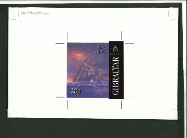 Stamp of Gibraltar 1997 Gibraltar enlarged mock up for Europa 28p showing Mary Celeste