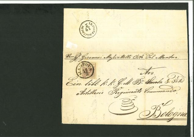 Stamp of Austria » Lombardy Venetia 1856 Austria, Lombardy Venetia, Italy 30c Mantova, at back I.R.POSTA MILITARE No. 1