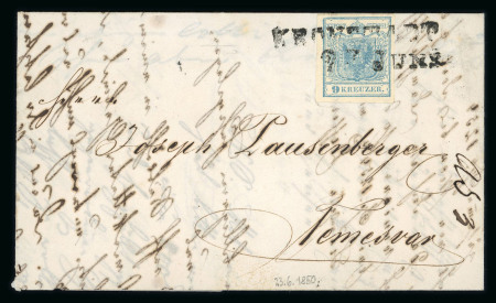 Stamp of Romania » Former Austrian Territory 1850 Romania Siebenbürgen KRONSTADT 9Kr cover, 1st month of usage