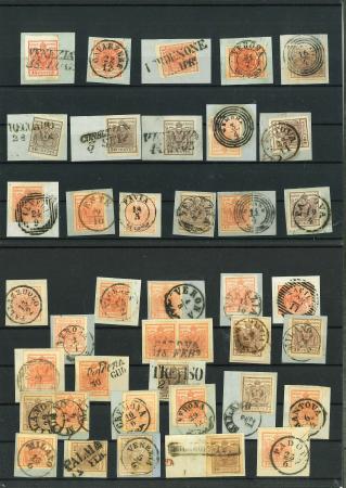 Stamp of Austria » Lombardy Venetia 1850-57 Lombardy Venetia Austria Italy, group of 38 fragments with cancellations