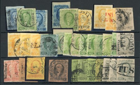 Stamp of Mexico 1856/1861 Hidalgo group, 34 examples all in good condition