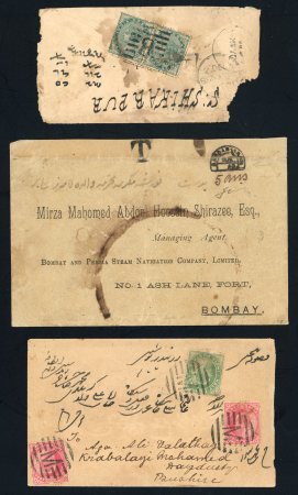 Stamp of Persia » Indian Postal Agencies in Persia Jask, Bandar Abas, Bushire: Group of three covers incl.